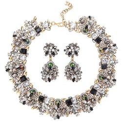 JOERICA Bib Statement Necklace for Women Chunky Choker Necklace and Earrings Set Rhinestone Vintage Fashion Necklace Costume Jewelry