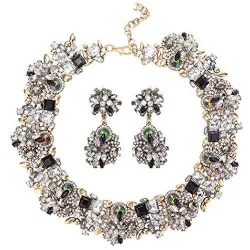 JOERICA Bib Statement Necklace for Women Chunky Choker Necklace and Earrings Set Rhinestone Vintage Fashion Necklace Costume Jewelry JOERICA Bib Statement Necklace for Women Chunky Choker Necklace and Earrings Set Rhinestone Vintage Fashion Necklace Costume Jewelry