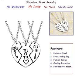 3pcs Stainless Steel Mother Daughter Pendant Necklace - Mom Big Sister Little Sister (Necklace) (Necklace)