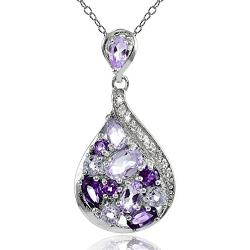 Ice Gems Sterling Silver African Amethyst, Amethyst and White Topaz Tonal Teardrop Necklace