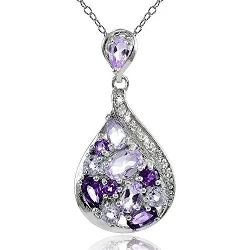 Ice Gems Sterling Silver African Amethyst, Amethyst and White Topaz Tonal Teardrop Necklace Ice Gems Sterling Silver African Amethyst, Amethyst and White Topaz Tonal Teardrop Necklace