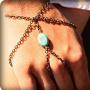 Olbye Turquoise Finger Ring Bracelet Bronze Slave Bracelet Hand Chain Personalize Everyday Jewelry for Women and Teen Girls