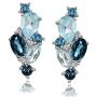 Sterling Silver London Blue, Blue Topaz, and White Topaz Cluster Tonal Drop Earrings