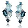 Sterling Silver London Blue, Blue Topaz, and White Topaz Cluster Tonal Drop Earrings