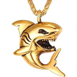 Eiffy Punk Shark Metal Pendant Necklace for Women Men Nautical Fish Necklace with Twisted Chain Personalized Male Jewelry