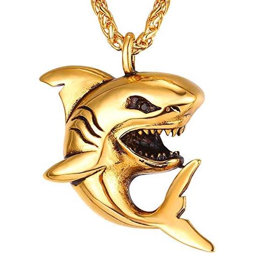 Eiffy Punk Shark Metal Pendant Necklace for Women Men Nautical Fish Necklace with Twisted Chain Personalized Male Jewelry