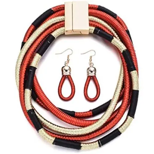 Lilbetter-Club African Style Womens Weave Multilayer Boho Big Choker Statement Necklace Short Collar Gold Necklace Earring for Women Fashion Jewelry Set Lilbetter-Club African Style Womens Weave Multilayer Boho Big Choker Statement Necklace Short Collar Gold Necklace Earring for Women Fashion Jewelry Set