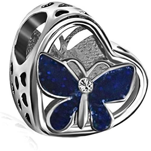JMQJewelry Lucky Butterfly Heart Dangle Charm for Bracelets Mothers Christmass Day