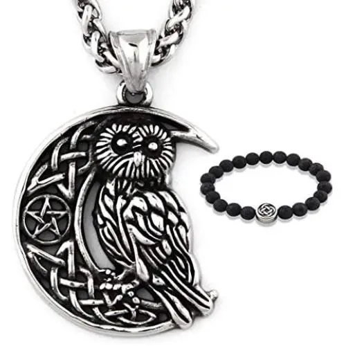 GUNGNEER Stainless Steel Irish Celtic Owl Moon Star Pendant Necklace Wisdom Spirit Protection Strength Jewelry GUNGNEER Stainless Steel Irish Celtic Owl Moon Star Pendant Necklace Wisdom Spirit Protection Strength Jewelry