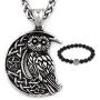 GUNGNEER Stainless Steel Irish Celtic Owl Moon Star Pendant Necklace Wisdom Spirit Protection Strength Jewelry