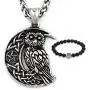 GUNGNEER Stainless Steel Irish Celtic Owl Moon Star Pendant Necklace Wisdom Spirit Protection Strength Jewelry GUNGNEER Stainless Steel Irish Celtic Owl Moon Star Pendant Necklace Wisdom Spirit Protection Strength Jewelry