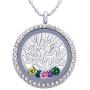 Birthstone Family Tree of Life Necklace, Floating Charm Living Memory Locket with 24 Birthstone & 2 Family Tree Plate DIY Pendant Gifts