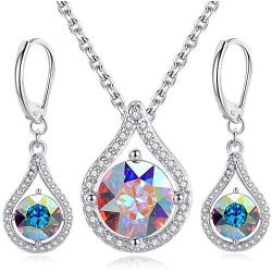 GoSparkling Swarovski Earring and Necklace Set – Pendant & Earrings with Swarovski Crystals – Teardrop Jewelry Set – with Swarovski Crystals – Elegant & Tasteful Set – Wonderful Gift Idea