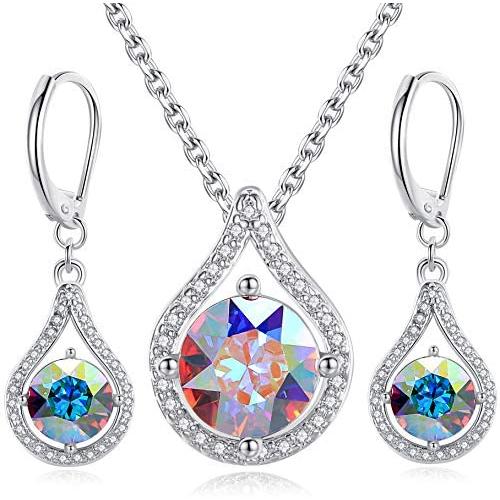 GoSparkling Swarovski Earring and Necklace Set – Pendant & Earrings with Swarovski Crystals – Teardrop Jewelry Set – with Swarovski Crystals – Elegant & Tasteful Set – Wonderful Gift Idea