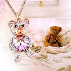 GEORGE · SMITH Brother Bear Animal Necklace Purple Heart Teddy Pendant Necklace with Crystals from Austria, Birthday Gifts for Daughter Teen Girls Girlfriend