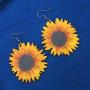 Sunflower Earrings Handmade Wood Stainless Steel Earwires Yellow Daisy Eardrop Dangler You are My Sunshine Jewelry Fashion Birthday Gifts for Women Teen Girls Daughter Mom Best Friend Sister