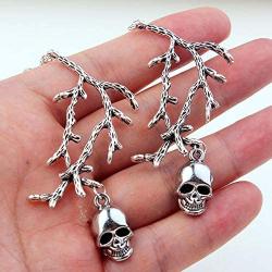 Mountainer Punk Gothic Tree Branch Skull Skeleton Dangle Drop Earrings for Women Scary Halloween Jewelry Accessory