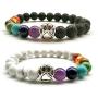 Natural Stone 7 Chakra Dog Paw Charm Lava Rock Mala Beads Elastic Bracelet Yoga Meditation Healing Bangle