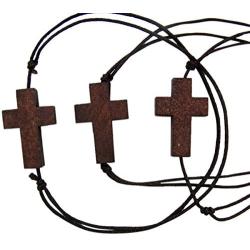 Religious Fashion Jewelry Sideways Cross Wooden Charm Adjustable Cord Bracelet, Pack of 3