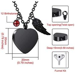 VIBOOS Heart Angel Wing Pendant Urn Necklace Birthstones for Men Women Boys Girls Dog Cat Pet Stainless Steel Ashes Necklace Memorial Keepsake Cremation Funnel Kit Jewelry