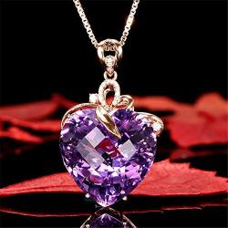 Elegant Heart Shaped Amethyst Pendant Necklace, AILUOR Luxury Fashion18K Rose Gold Love Heart Natural Purple Crystal Jewelry - Great Birthday Anniversary Mothers Day Wedding Gift