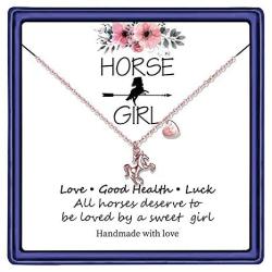 Hidepoo Horse Gifts for Girls, 14K Rose Gold Plated Horse Pendant Necklace Kids Heart Initial Necklace Dainty Horse Jewelry Girls Horse Necklace Horse Gifts for Girls Women