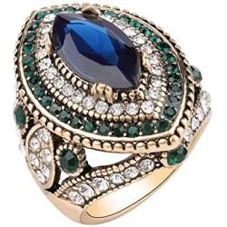 CKHAO Women Ring - Antique Gold Plated Turkish Style Multi-Colored Gemstone Vintage Ring Women Jewelry J0769G