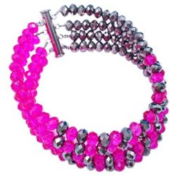 laanc Jewelry 8 Rows Hot Pink and Multicolor Gradient Crystal African Beads Nigerian Wedding Jewelry Sets