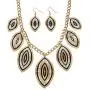 Palm Beach Jewelry Gold Tone Round Crystal and Black Enamel, Drop Earring and Bib Necklace Set, Lobster Claw Clasp, 18 inches Plus 3 inch e Palm Beach Jewelry Gold Tone Round Crystal and Black Enamel, Drop Earring and Bib Necklace Set, Lobster Claw Clasp, 18 inches Plus 3 inch e
