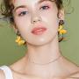 DAMLENG Unique Chic Handmade Bohemian Yellow Matte Flower Butterfly Dangle Drop Stud Earrings for Women Girls Statement Jewelry Gifts