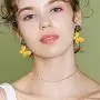 DAMLENG Unique Chic Handmade Bohemian Yellow Matte Flower Butterfly Dangle Drop Stud Earrings for Women Girls Statement Jewelry Gifts DAMLENG Unique Chic Handmade Bohemian Yellow Matte Flower Butterfly Dangle Drop Stud Earrings for Women Girls Statement Jewelry Gifts