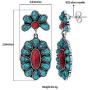 Cowlyn Turquoise Earring Green Bohemian Style Flowers Dangle Drop Exaggerated Retro Ladies 925 Silver Handmade Valentine Women Jewelry