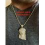Solid 925 Sterling Silver Iced Jesus Piece Pendant - Mens 14k Gold Finish Jesus Piece - Great For Any Chain! Icy Baguette CZ - 3 Sizes: Small, Medium, & Large