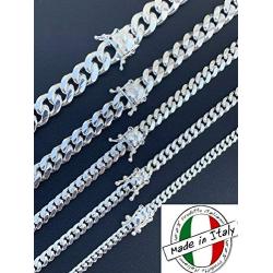 Solid 925 Sterling Silver Miami Cuban Link Chain Or Bracelet - Box Lock Cuban Link 4-10.5mm - Italy Mens Necklace
