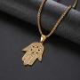 Lee Island Fashion 24K Gold Plated Simmulated Diamond CZ Fully Star of David Beads Fatima Hamsa Hand Egyptian Protection Pendant Stainless Steel Necklace, 24 Inch Chain Jewelry
