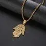 Lee Island Fashion 24K Gold Plated Simmulated Diamond CZ Fully Star of David Beads Fatima Hamsa Hand Egyptian Protection Pendant Stainless Steel Necklace, 24 Inch Chain Jewelry