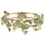 EVER FAITH Womens Austrian Crystal Vintage Inspired 3 Frogs Bangle Bracelet Green Antique Gold-Tone
