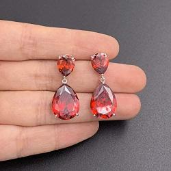 SELOVO Silver Tone Red Teardrop Cubic Zirconia Drop Earrings