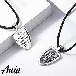 Aniu St Michael Necklace Sterling Silver for Men Women, Archangel Protect Angel Guardian Saint Michael Amulet Shield Protection Pendant Unique Jewelry Gift, Protect Us Good Luck Pendant