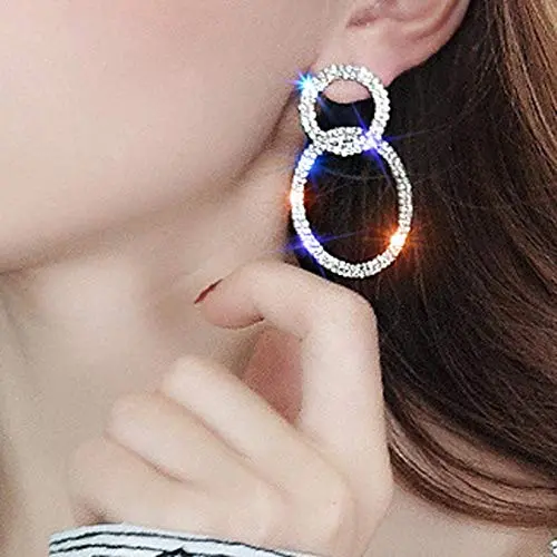 Jovono Fashion Double Circle Earrings Mother Girlfriend Gift Ear Earring Jewelry for Women and Girls (Silver)