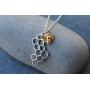 Night Owl Jewelry 24k Gold Plated Bronze Honey Bee and Sterling Silver Honeycomb Necklace- Available in 16'' to 26'' Lengths