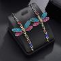 SMALLLOVE Dragonfly Dangle Drop Earrings for Women Girls Fairy Vintage Shining Crystal Rhinestone Alloy Wing Long Tassel Animal Earring Jewelry Gift