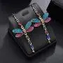 SMALLLOVE Dragonfly Dangle Drop Earrings for Women Girls Fairy Vintage Shining Crystal Rhinestone Alloy Wing Long Tassel Animal Earring Jewelry Gift