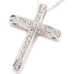 FC Jory White & Rose Gold Plated Crystal Rhinestones Cross Pendant Necklace