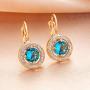 Swarovski Crystal Halo Round Drop Leverback Earrings for Women 14K Rose Gold Plated Hypoallergenic Jewelry