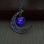 4Pcs Set 4 Colors Luminous Series Moon Love Heart Pendant Necklace Charm Fluorescent Crescent Necklace Glow in The Dark Necklace Valentines Day Gift for Women Girls