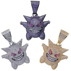 ICE JEWELRY Hip Hop Iced Out 18K Gold Plated Micro Paved Simulated Diamond Gengar Pendant Necklace Rope Chain