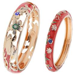 UJOY Girls Womens Bracelets Jewelry Colourful Enameled Flower Birds Hinged Bangles Set as Gifts 55D25-88A31