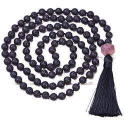 TamLyn Concepts 108 Mala Beads Hand Knotted Japa Necklace for Meditation - 8mm Prayer Beads Tassel Necklace with Lava Rock and Semi Precious Gemstones - Healing Stones - Yoga Jewelry Reiki Infused