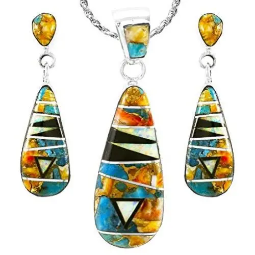 Sterling Silver and Genuine Spiny Turquoise Necklace & Earrings Matching Set (Choose Style) Sterling Silver and Genuine Spiny Turquoise Necklace & Earrings Matching Set (Choose Style)